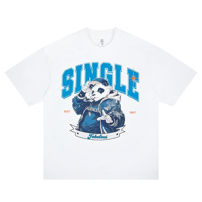 夏季新款功夫熊猫字母印花宽松休闲日常简约男女同款圆领短袖T恤