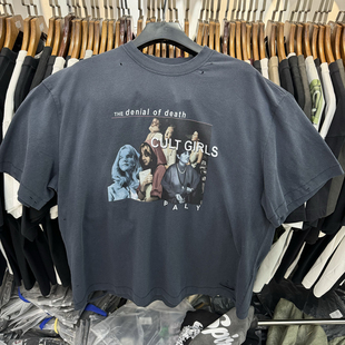 复古洗水做旧宽松嘻哈破洞短袖 Paly Girls美式 Cult T恤 Hollywood