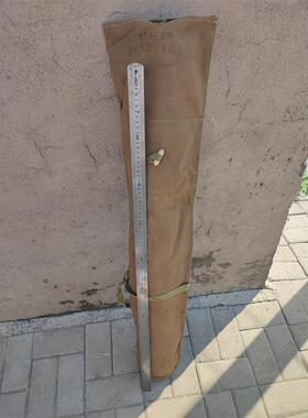 六十年代老库存土黄色厚帆布脚架包单肩背渔具包加厚底捆绑长筒包
