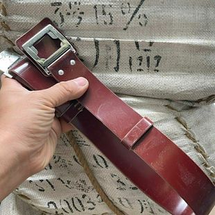 库存老货八十年代早期87外腰带老式腰带黄皮革带收藏怀旧纪念主题