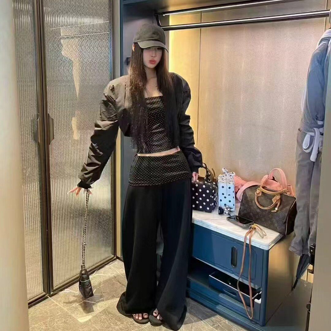 韩式黑色波点抹胸套装女2026春季显瘦三件套休闲两件套高级感上衣