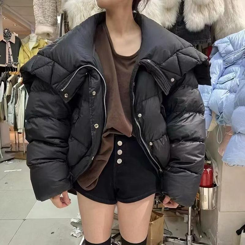 2024新款黑色保暖羽绒服女款冬季海军领减龄百搭短外套保暖白鸭绒