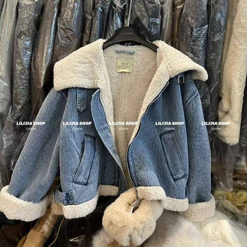 冬季羊羔毛牛仔外套女保暖时尚