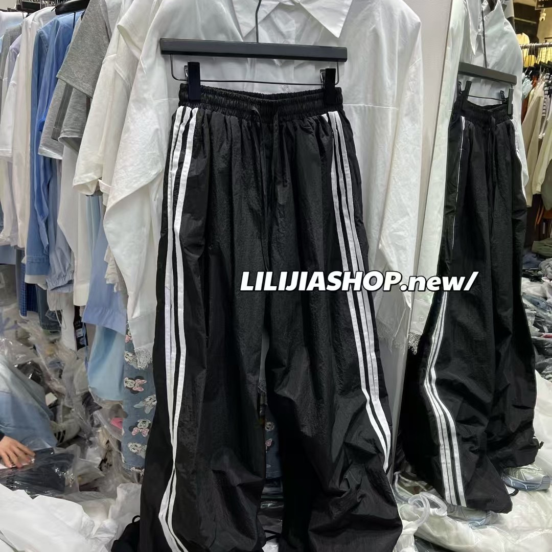 韩版时尚三条杠速干运动裤女2025新款春夏高腰显瘦宽松阔腿休闲裤