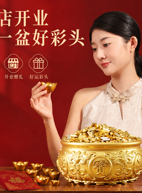 黄铜聚宝盆摆件金条元宝门店招财开业送礼办公室聚财储钱铜缸装饰