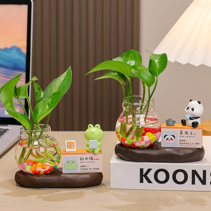 打工仔可爱娃娃家居客厅创意装饰品水培玻璃花瓶办公室工位小摆件