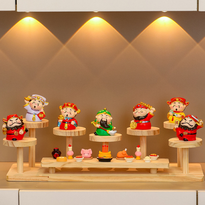 2025新款五路财神摆件入户玄关展示架家用客厅电视柜财神爷装饰品