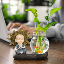 创意花瓶客厅插花桌面小摆件办公室装饰透明玻璃植物绿萝水培花器