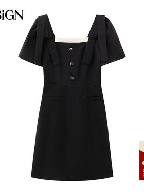 D.SIGN赫本风气质连衣裙女2025秋冬新款小个子黑色显瘦短款A字裙
