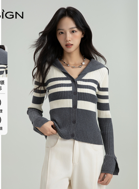 商场同款D.SIGN休闲百搭大翻领针织衫女春季修身显瘦毛衣