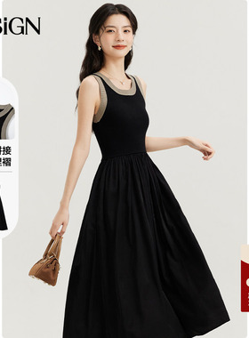 商场同款D.SIGN2025秋冬新款针织收腰无袖连衣裙黑色中长款吊带裙