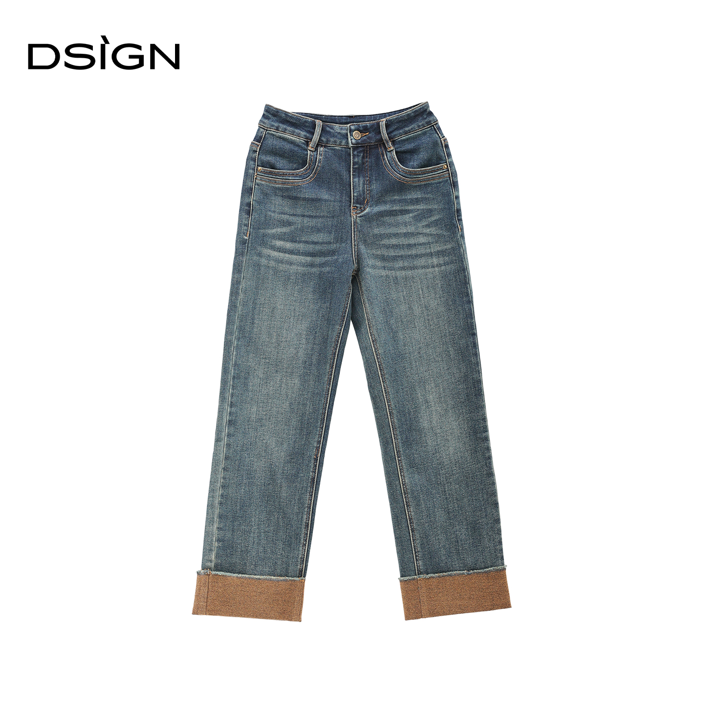 时尚设计感直筒牛仔裤