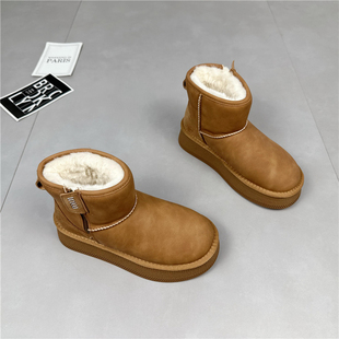 真皮羊皮毛一体雪地靴女2024冬季 厚底短靴女防滑加厚保暖棉靴 新款