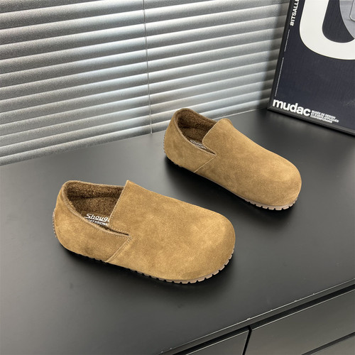 真皮一脚蹬加绒全包勃肯乐福鞋女