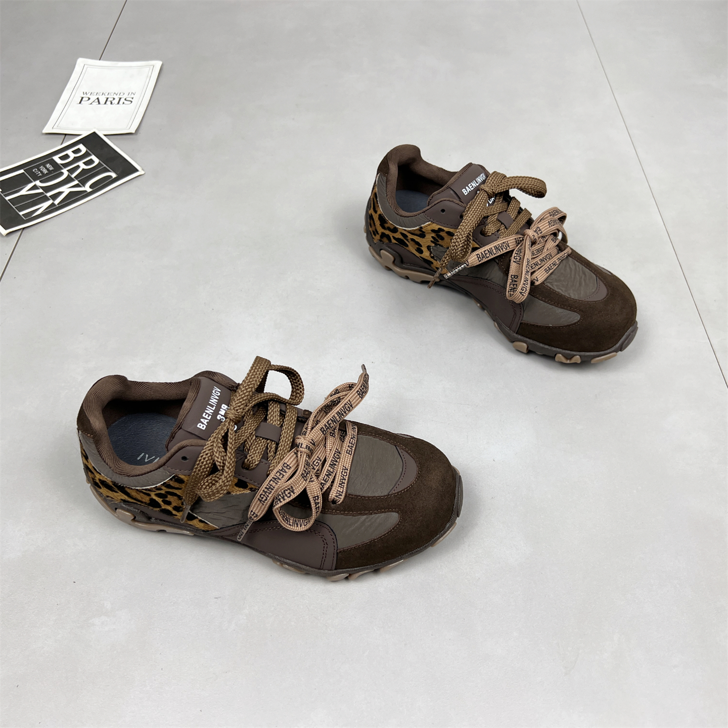 真皮马毛豹纹德训鞋女