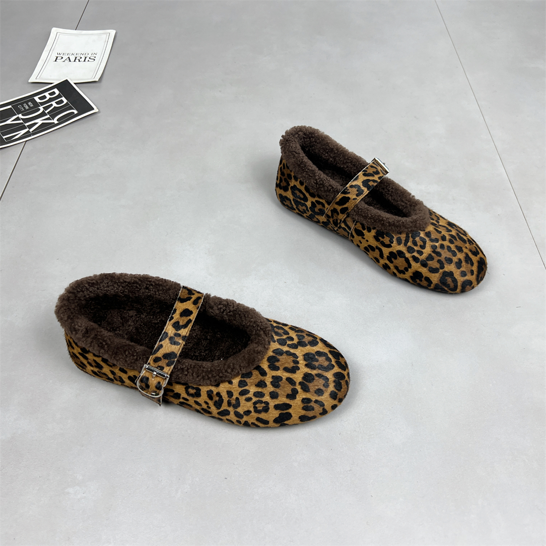马毛加绒豹纹玛丽珍单鞋女2025冬