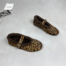 羊羔毛浅口配裙子平底芭蕾舞鞋 马毛加绒豹纹玛丽珍单鞋 女2025冬季