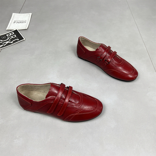 加绒平底软底芭蕾休闲板鞋 新款 女2025秋冬季 羊皮魔术贴玛丽珍单鞋