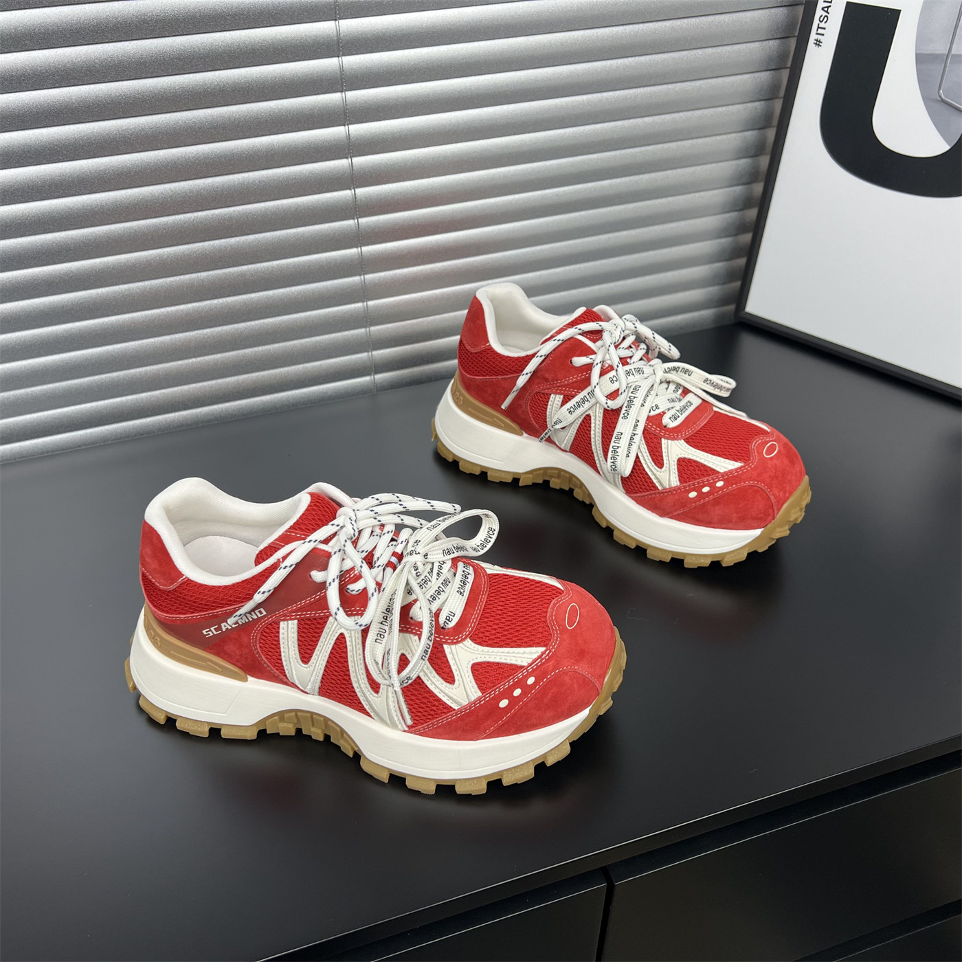 真皮小蛮腰厚底红色阿甘老爹鞋女2026春季新款网面透气休闲运动鞋,女鞋,老爹鞋,淘宝优惠券,粉丝福利购,淘宝优惠卷