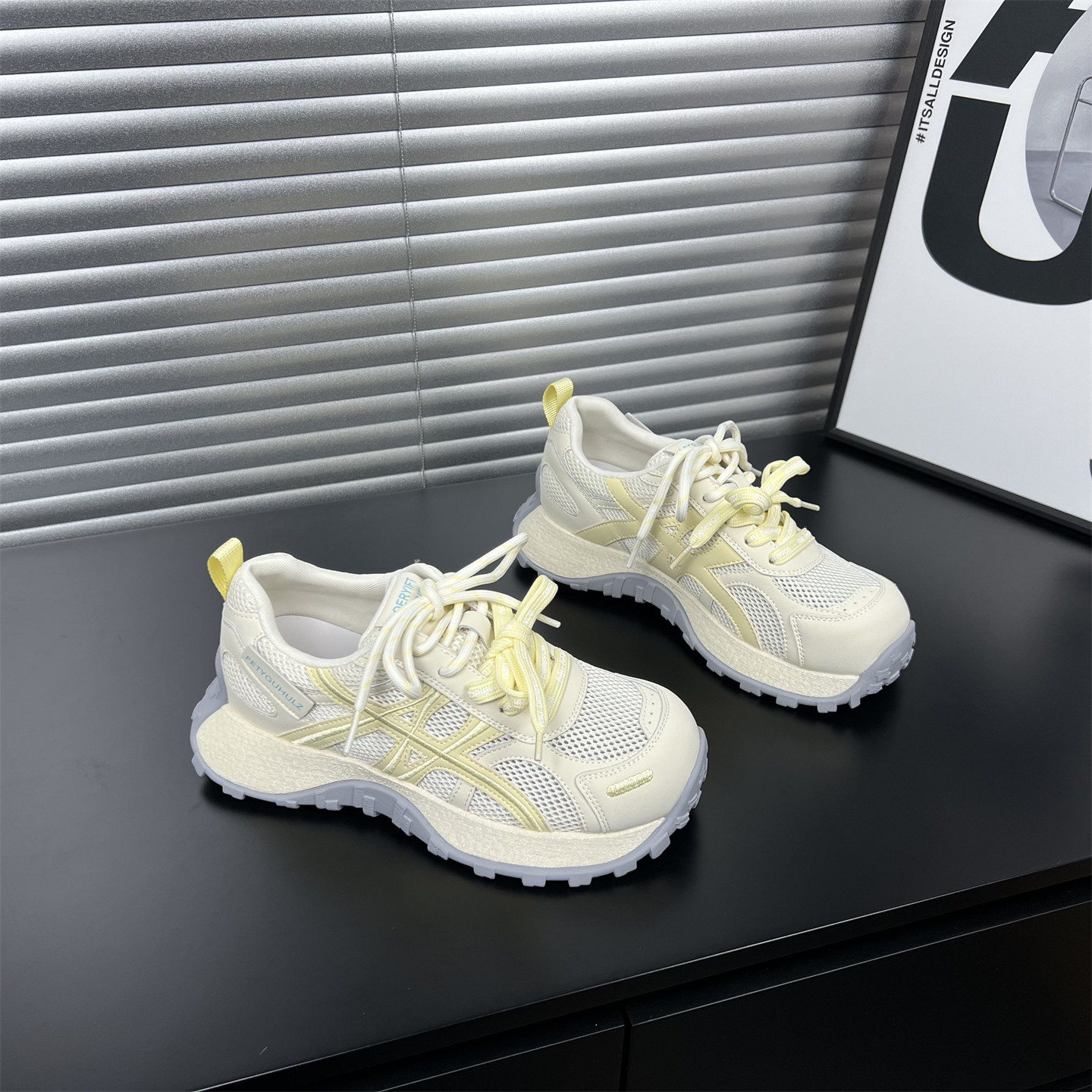 真皮网面丑萌老爹鞋女2026春夏新款双鞋带增高厚底透气休闲运动鞋