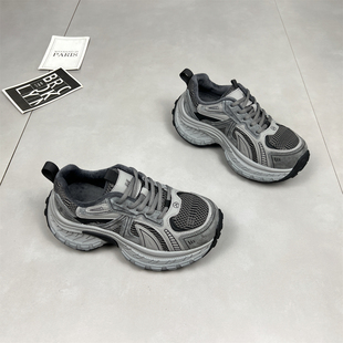 轻便小个子增高休闲运动跑步鞋 真皮厚底加绒老爹鞋 女2025秋冬新款