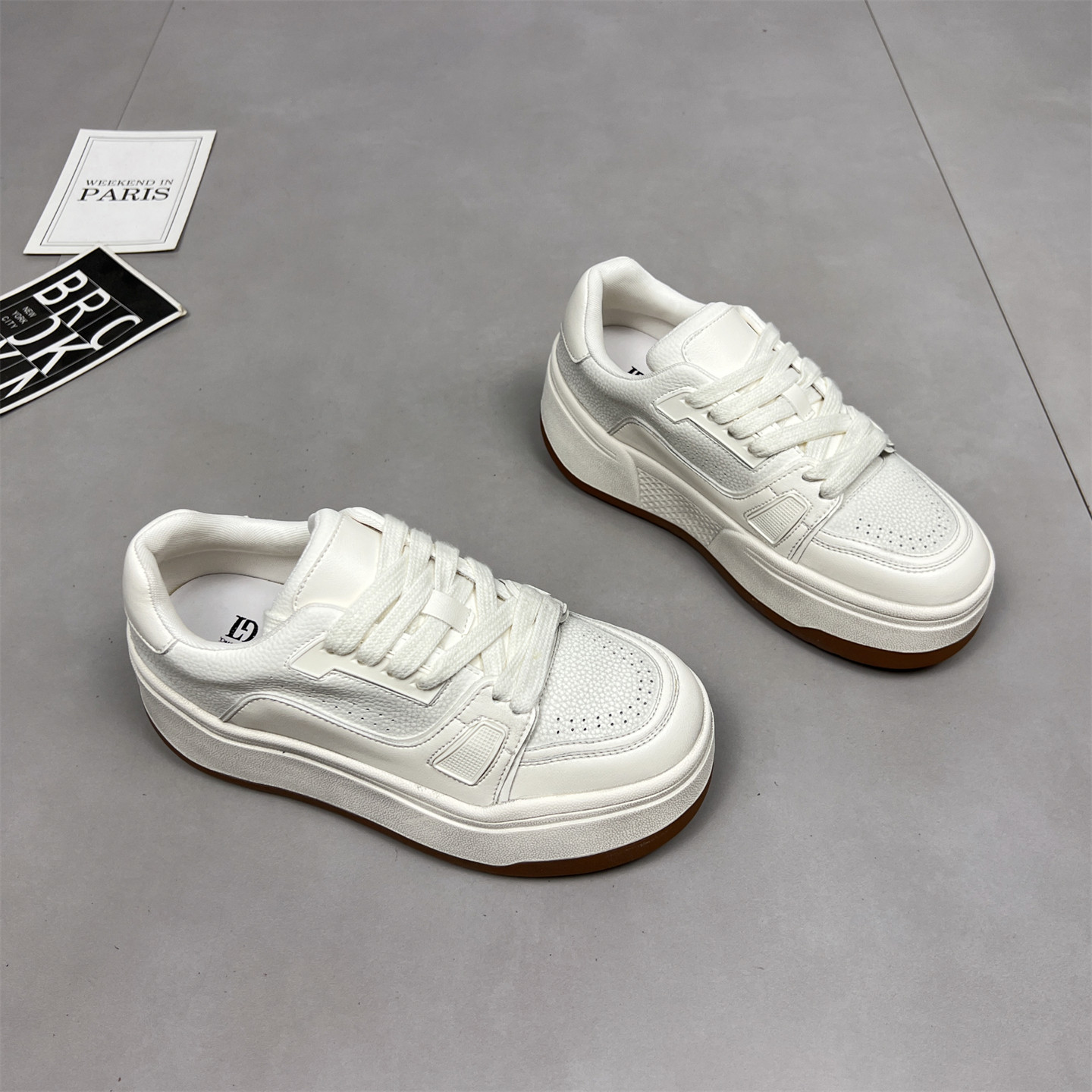 真皮厚底5cm女小白鞋韩版百搭