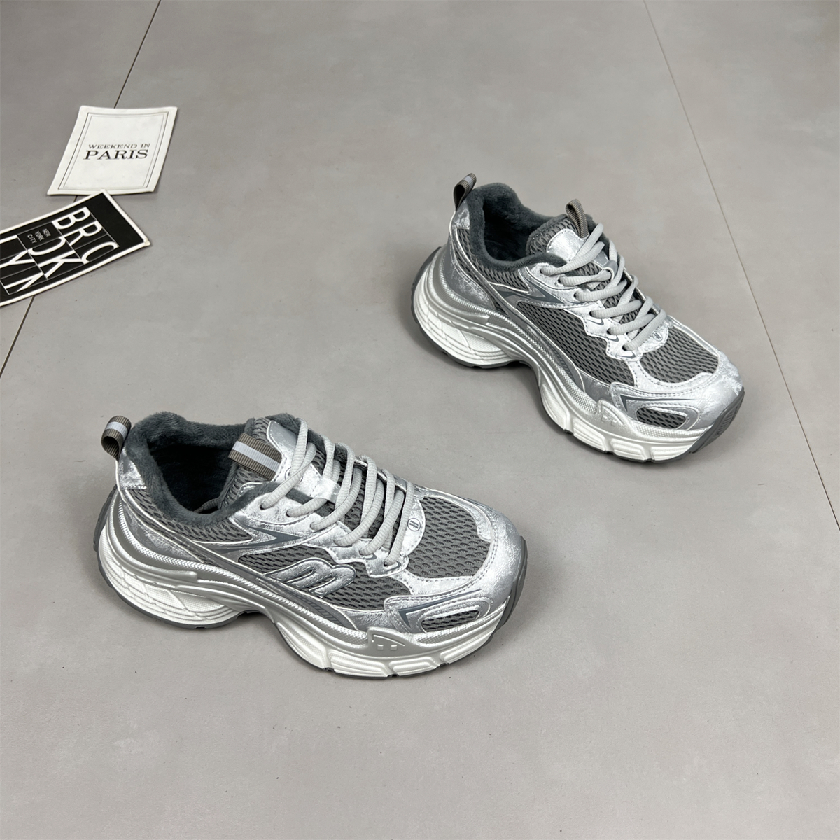 真皮加绒厚底巴黎老爹鞋女