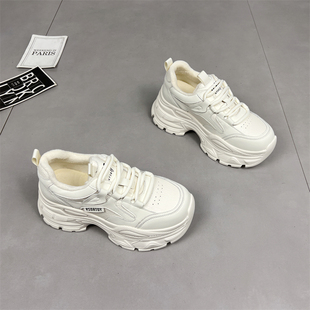 圆头百搭轻便加绒休闲鞋 真皮小个子增高6.5cm老爹鞋 女2025冬新款