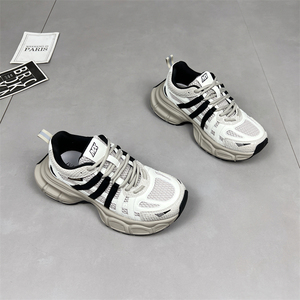 真皮厚底老爹鞋女2024秋冬新款复古百搭轻便软底休闲运动跑步鞋