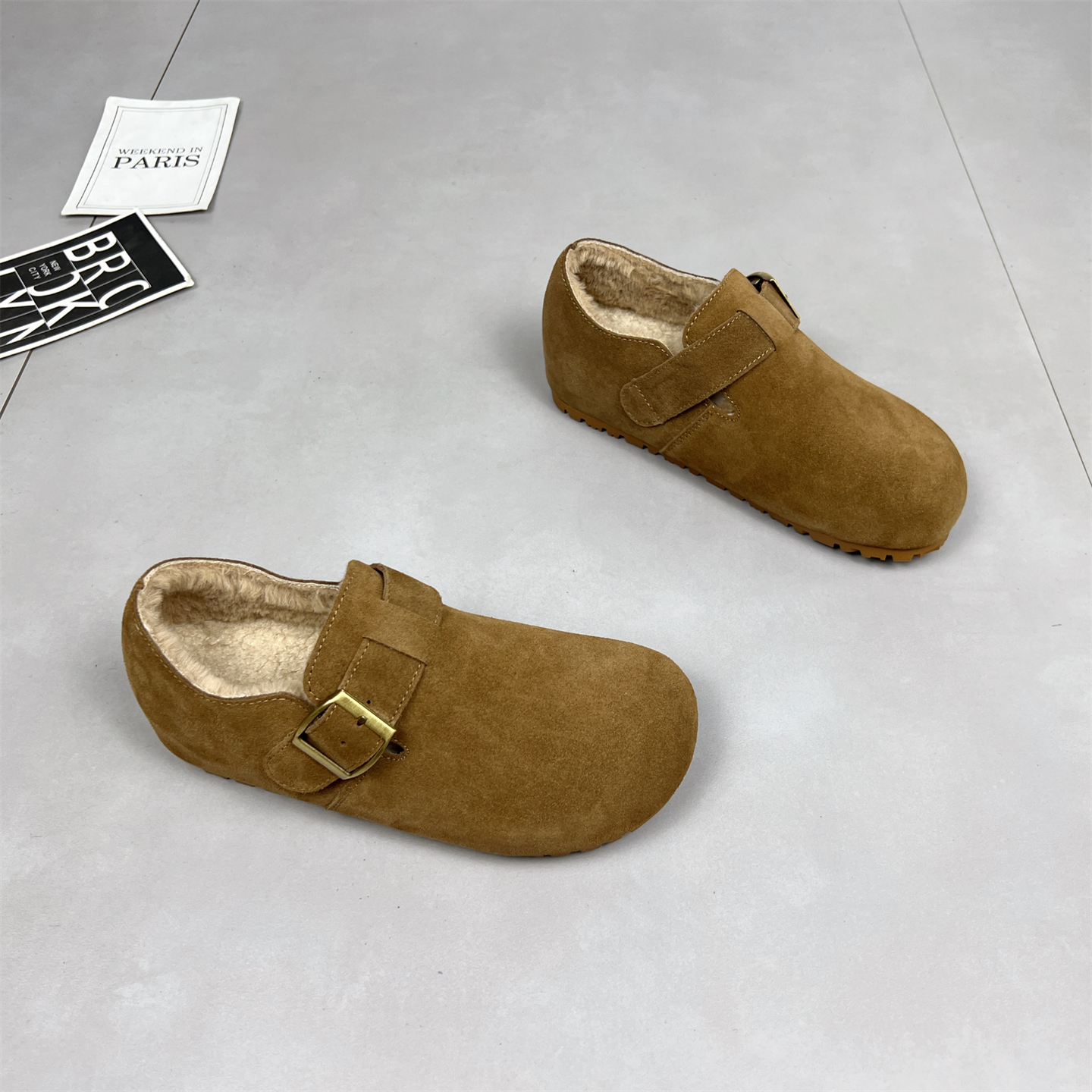 真皮加绒勃肯鞋女2025冬新