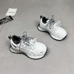 真皮小蛮腰厚底阿甘老爹鞋女2025冬季新款加绒系带休闲运动棉鞋