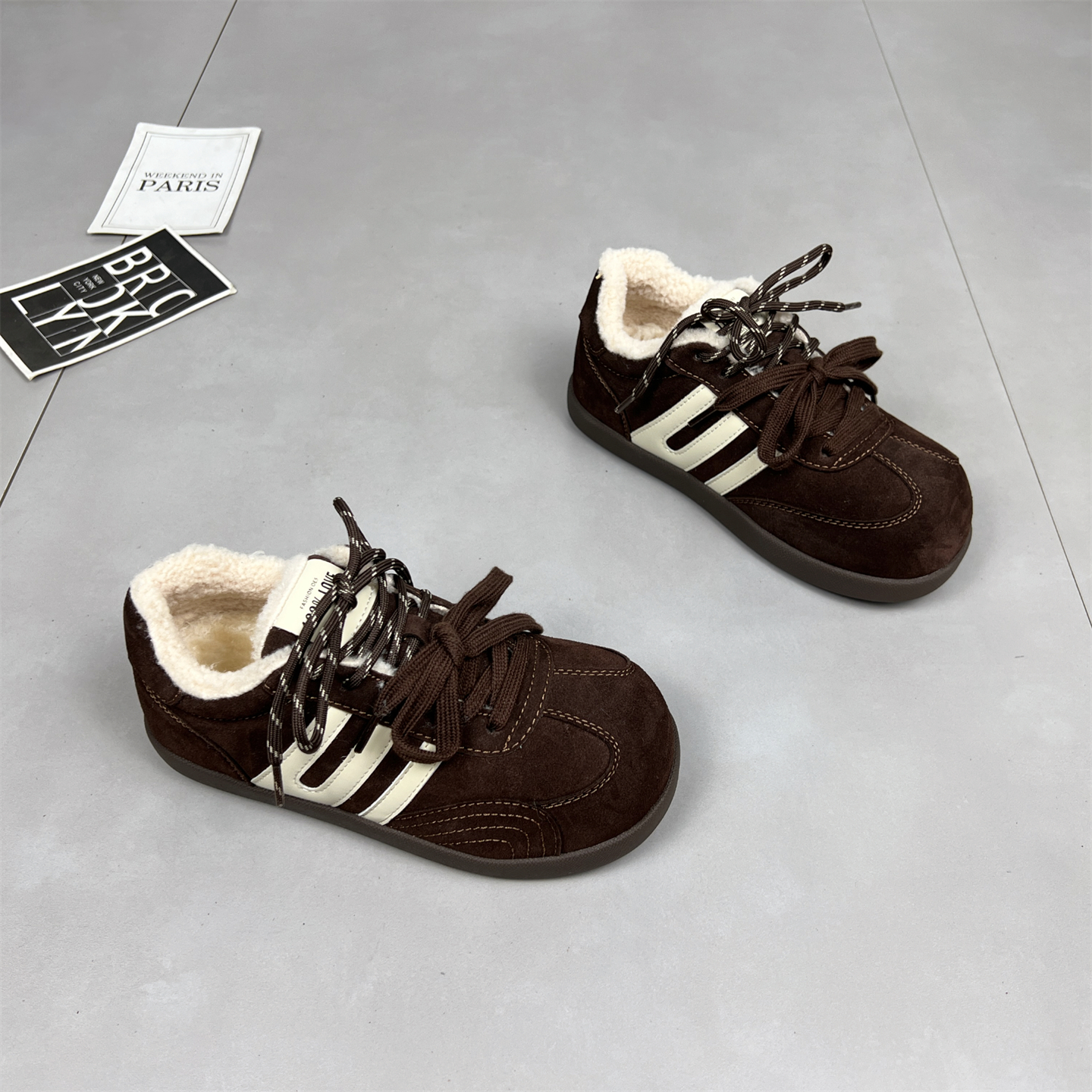 真皮羊毛加绒德训鞋女2025冬季