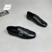 复古布洛克单鞋 头层牛皮方头雕花小众流苏加绒小皮鞋 女2025冬新款