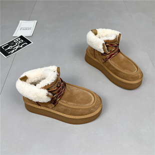 真皮羊毛雪地靴女2023冬季 厚底百搭加绒加厚防滑东北大棉靴子 新款