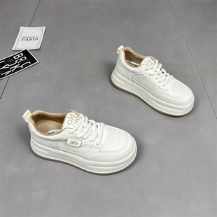 真皮厚底加绒小白鞋女2025冬季新款百搭轻便圆头系带运动休闲板鞋