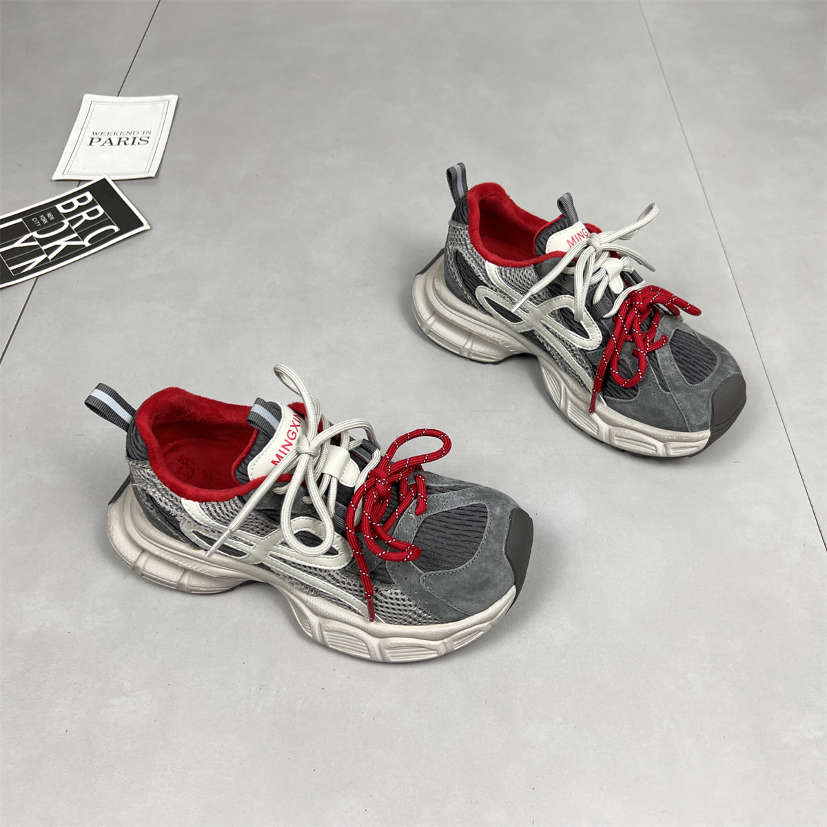 真皮双鞋带老爹鞋女2025冬季新款加绒轻便百搭厚底保暖休闲运动鞋 - 封面