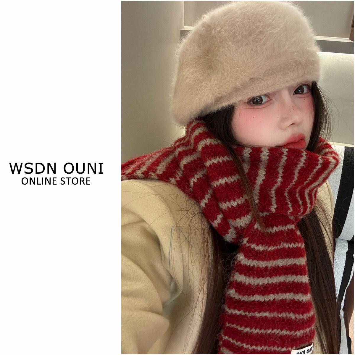 【miu风条纹流苏围巾】韩系复古针织绵羊毛围巾秋冬保暖护颈围脖