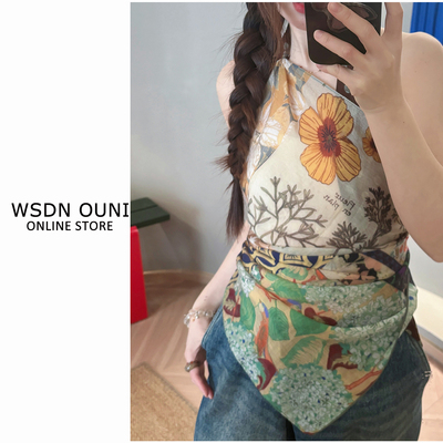 【66*66】美式复古印花方巾百搭夏季防晒丝巾ins出游遮阳披肩头巾