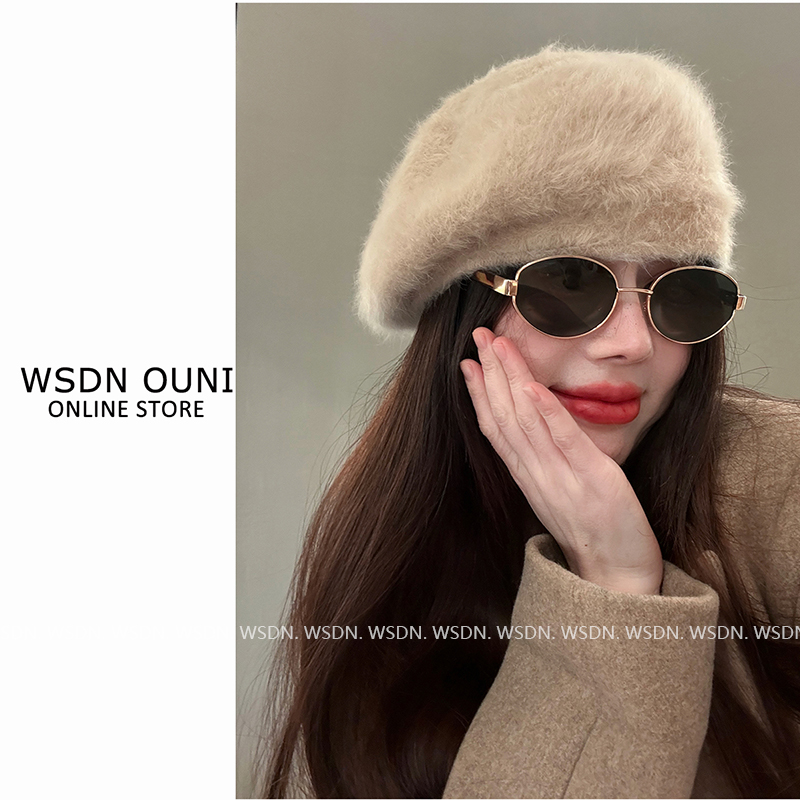 【白鹿款兔毛贝雷帽】秋冬季时尚百搭画家帽日系千金风毛绒贝雷帽