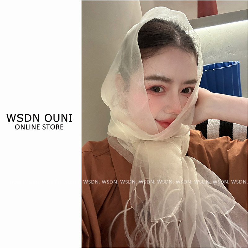 【mt晨雾真丝】韩系氛围感薄款丝巾手工打结桑蚕丝西丽纱流苏围巾