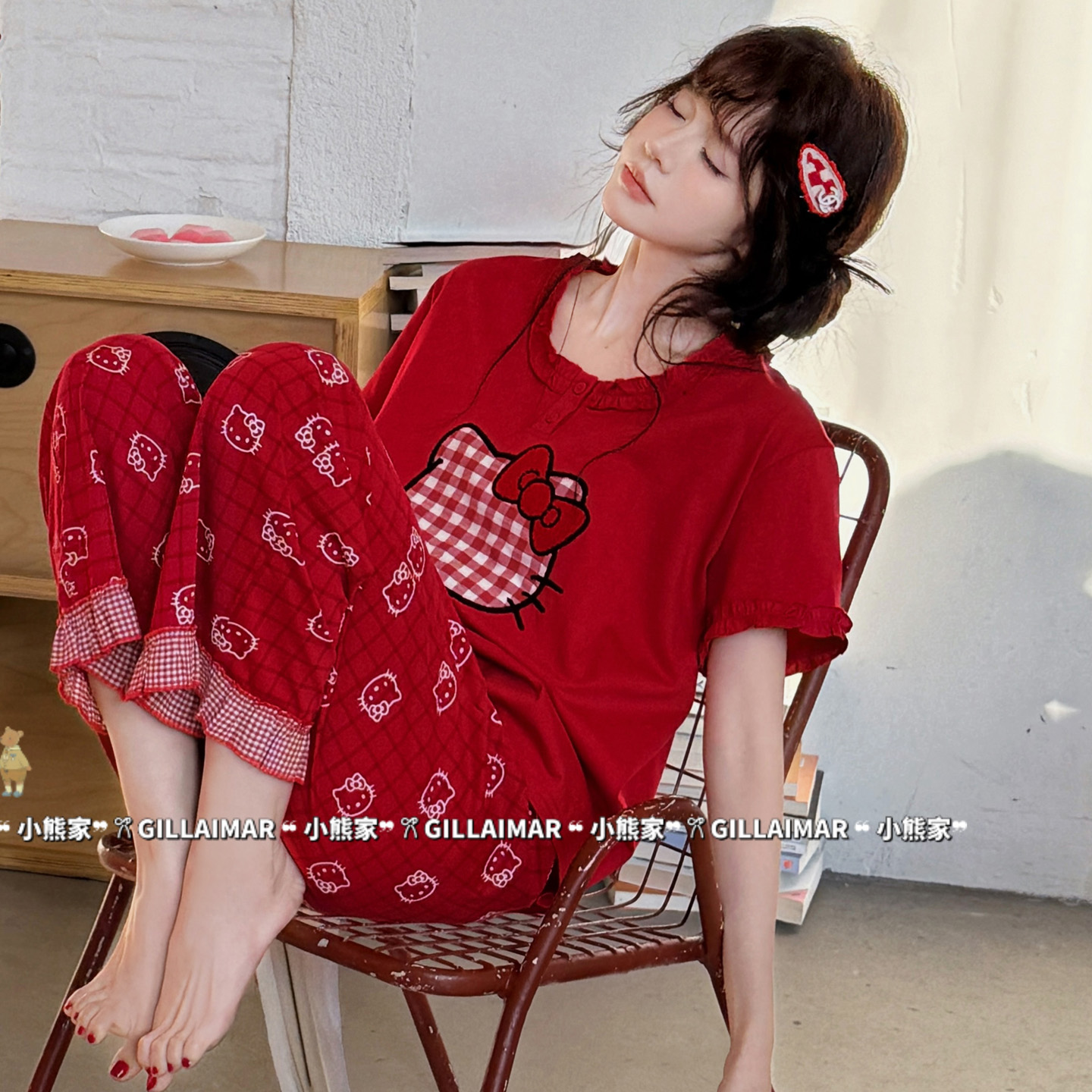 GA正品小熊家红色本命年KT睡衣女