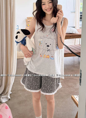 夏季甜美豹纹可外穿背心睡衣套装