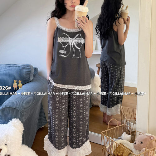 夏季凉感吊带七分裤女款睡衣套装
