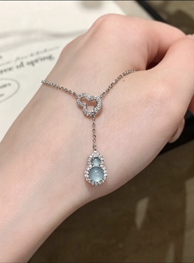 【福禄双全】S999纯银蓝水葫芦镶满钻项链玉髓锁骨链女送闺蜜礼物