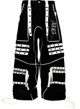 [PCCVISION] 3MAN0N SJ黑白双色铆钉宽松撞色刺绣宽松rave裤