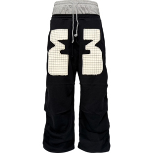 3白色贴布黑灰双腰打褶宽松卫裤 3MAN0N PCCVISION