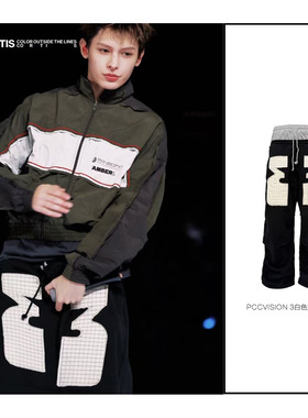 [PCCVISION] 3MAN0N CORTIS赵雨凡同款贴布双腰宽松打褶卫裤