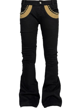 [PCCVISION] 3MAN0N 铆钉拼接黑色弯刀紧身弹性喇叭牛仔裤