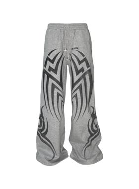 [PCCVISION] 3MAN0N 333满印图腾灰色宽松裤脚可调抓绒微喇卫裤