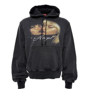 Angel人像做旧印花水洗黑色连帽套头卫衣 3MAN0N PCCVISION